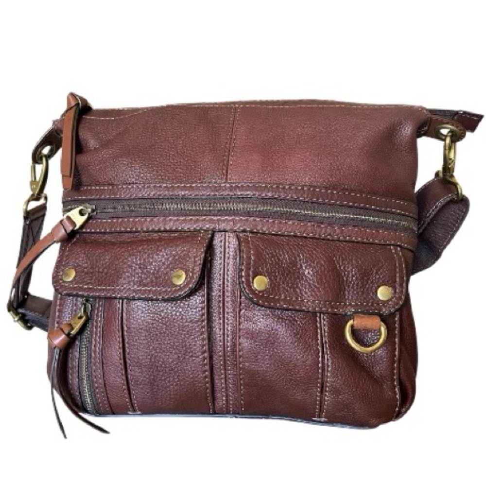 Fossil Morgan Traveler Cow Hide Leather Multi Pocket Crossbody Bag, Brown